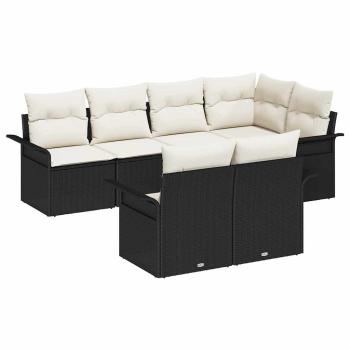 7-teiliges Garten Sofa Set mit Kissen Schwarz Poly Rattan
