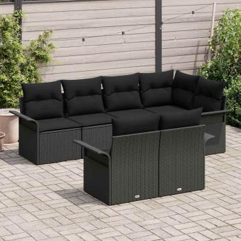 7-teiliges Garten-Sofa Set mit Kissen Schwarz Poly Rattan
