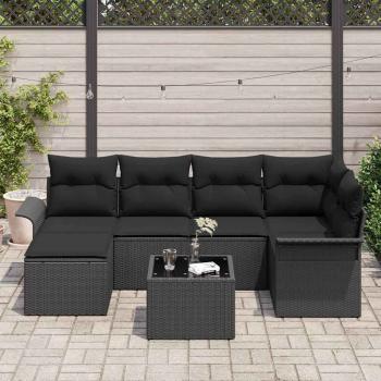 7-teilige Garten Sofaset mit Kissen Beige Poly Rattan