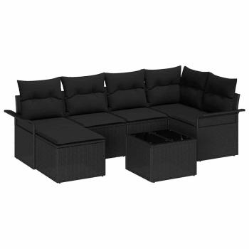 7-teilige Garten Sofaset mit Kissen Beige Poly Rattan