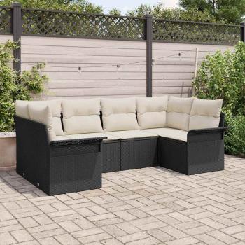 ARDEBO.de - 6-teiliges Garten-Sofa-Set mit Kissen Schwarz Poly-Rattan