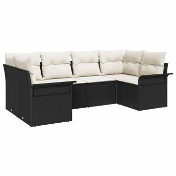 6-teiliges Garten-Sofa-Set mit Kissen Schwarz Poly-Rattan