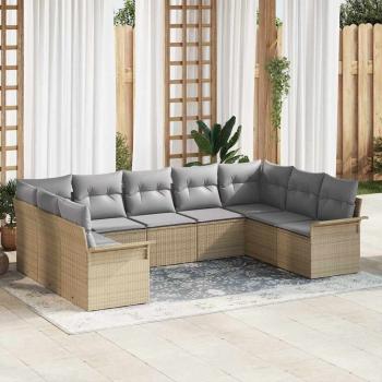 ARDEBO.de - 9 Teile Garten Sofa Set mit Kissen Beige Poly Rattan