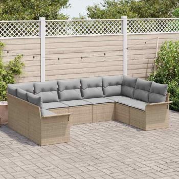 9 Teile Garten Sofa Set mit Kissen Beige Poly Rattan