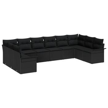 10-teiliges Garten-Sofaset mit Kissen in Schwarz Poly-Rattan