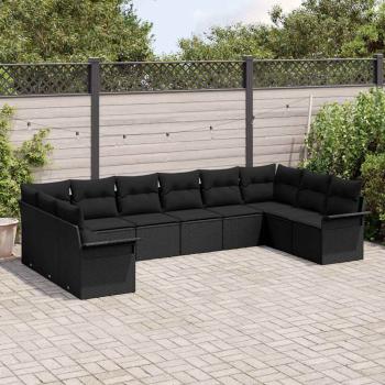 10-teiliges Garten-Sofaset mit Kissen in Schwarz Poly-Rattan