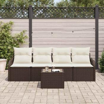 5-teiliges Garten-Sofaset mit Kissen aus braunem Poly-Rattan, 2-Sitzer Garten-Sofa mit Kissen aus braunem Poly-Rattan