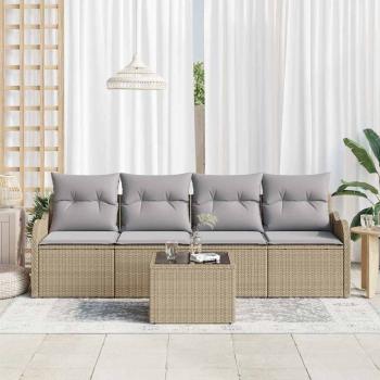 5-teiliges Garten Sofa Set mit Kissen Beige Poly Rattan, 2-Sitzer Garten Sofa mit Kissen Beige Poly Rattan
