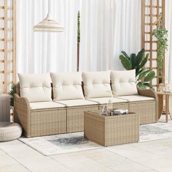 ARDEBO.de - 5-teiliges Garten Sofa Set mit Kissen Beige Poly Rattan, 2-Sitzer Garten Sofa mit Kissen Beige Poly Rattan