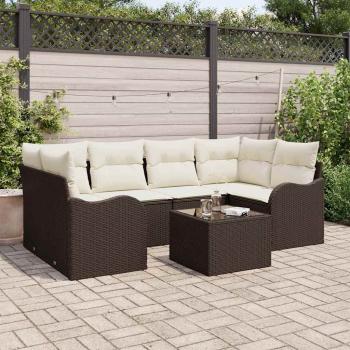 ARDEBO.de - 7-teiliges Garten Sofa Set mit Kissen Braun Poly Rattan, 2-Sitzer Garten Sofa mit Kissen Braun Poly Rattan