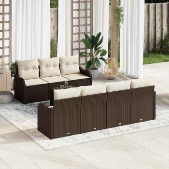 ARDEBO.de - 8-teiliges Garten Sofa Set mit Kissen Braun Poly Rattan, 2-Sitzer Garten Sofa mit Kissen Braun Poly Rattan