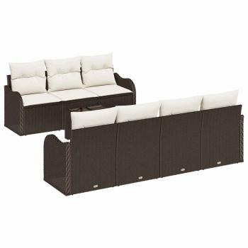 8-teiliges Garten Sofa Set mit Kissen Braun Poly Rattan, 2-Sitzer Garten Sofa mit Kissen Braun Poly Rattan