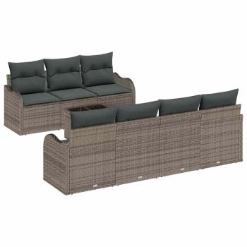ARDEBO.de - 8-teiliges Garten Sofa Set mit Kissen Grau Poly Rattan, 2-Sitzer Garten Sofa mit Kissen Grau Poly Rattan