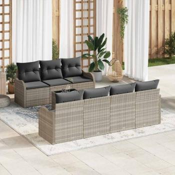 ARDEBO.de - 8-teiliges Garten Sofa Set mit Kissen in Hellgrau Poly Rattan, 2-Sitzer Garten Sofa mit Kissen in Hellgrau Poly Rattan