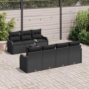 8-teiliges Garten Sofa Set mit Kissen schwarzes Poly Rattan, 2-Sitzer Garten Sofa mit Kissen schwarzes Poly Rattan