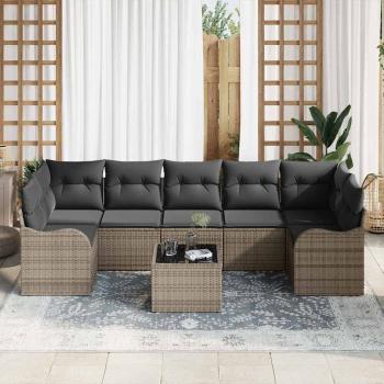 8-teiliges Garten Sofa Set mit Kissen Grau Poly Rattan, 2-Sitzer Garten Sofa mit Kissen Grau Poly Rattan