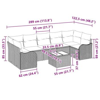 8-teiliges Garten Sofa Set mit Kissen Grau Poly Rattan, 2-Sitzer Garten Sofa mit Kissen Grau Poly Rattan
