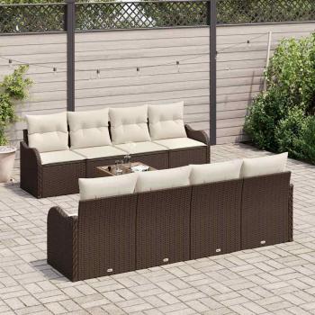 9-teiliges Garten Sofa Set mit Kissen Braun Poly Rattan, 2-Sitzer Garten Sofa mit Kissen Braun Poly Rattan