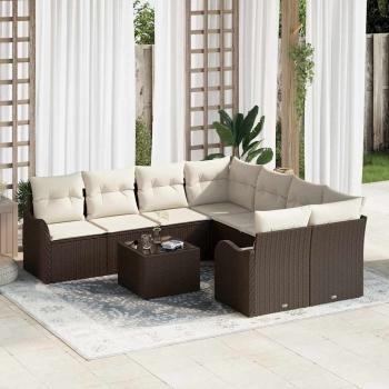 ARDEBO.de - 9-teiliges Garten-Sofa-Set mit Kissen Braunes Poly Rattan, 2-Sitzer Garten-Sofa mit Kissen Braunes Poly Rattan
