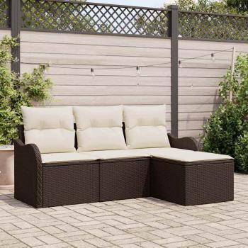 ARDEBO.de - 4-teiliges Garten Sofa Set mit Kissen Braun Poly Rattan, 2-Sitzer Garten Sofa mit Kissen Braun Poly Rattan