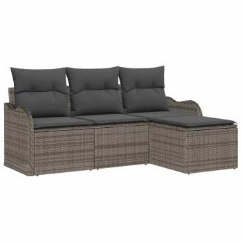 4-teiliges Garten Sofa Set mit Kissen Grau Poly Rattan, 2-Sitzer Garten Sofa mit Kissen Grau Poly Rattan