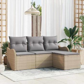 ARDEBO.de - 4-teiliges Garten Sofa Set mit Kissen Beige Poly-Rattan, 2-Sitzer Garten Sofa mit Kissen Beige Poly-Rattan
