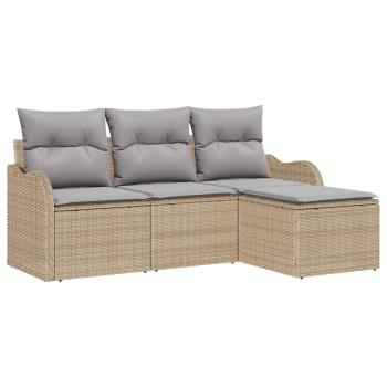 4-teiliges Garten Sofa Set mit Kissen Beige Poly-Rattan, 2-Sitzer Garten Sofa mit Kissen Beige Poly-Rattan
