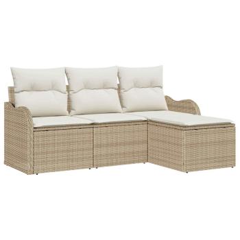 4-teiliges Garten-Sofa-Set mit Kissen Beige Poly Rattan, 2-Sitzer Garten-Sofa mit Kissen Beige Poly Rattan