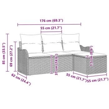4-teiliges Garten-Sofa-Set mit Kissen Beige Poly Rattan, 2-Sitzer Garten-Sofa mit Kissen Beige Poly Rattan