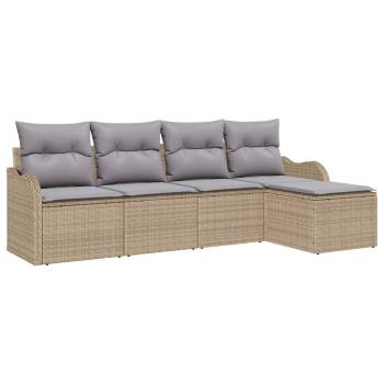 5-teiliges Garten Sofa Set mit Kissen Beige Poly Rattan, 2-Sitzer Garten Sofa mit Kissen Beige Poly Rattan