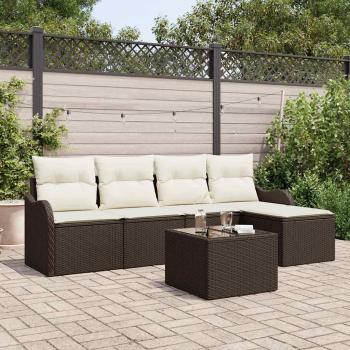 ARDEBO.de - 5-teiliges Garten-Sofaset mit Kissen Grau Poly Rattan, 2-Sitzer Garten-Sofa mit Kissen Braun Poly Rattan
