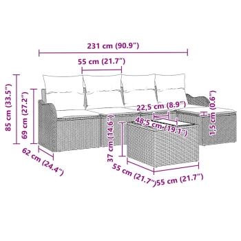 5-teiliges Garten-Sofaset mit Kissen Grau Poly Rattan, 2-Sitzer Garten-Sofa mit Kissen Braun Poly Rattan