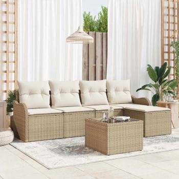 ARDEBO.de - 6-teiliges Garten Sofa Set mit Kissen Braunes Poly Rattan, 2-Sitzer Garten Sofa mit Kissen Beige Poly Rattan