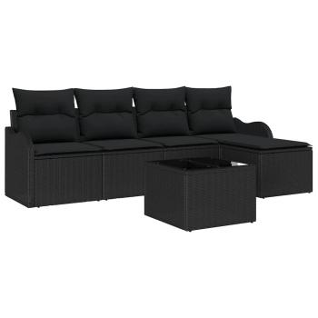 6-teiliges Garten-Sofa-Set mit Kissen Beige Poly-Rattan, 2-Sitzer Garten-Sofa mit Kissen Schwarz Poly-Rattan