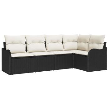 5-teiliges Garten Sofaset mit Kissen Schwarz Poly Rattan, 2-Sitzer Garten Sofa mit Kissen Schwarz Poly Rattan