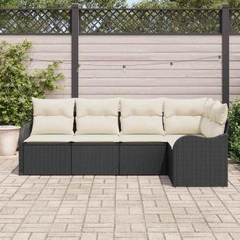 5-teiliges Garten Sofaset mit Kissen Schwarz Poly Rattan, 2-Sitzer Garten Sofa mit Kissen Schwarz Poly Rattan