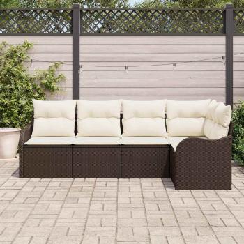 5-teiliges Garten-Sofa-Set mit Kissen in Braun Poly-Rattan, 2-Sitzer Garten-Sofa mit Kissen in Braun Poly-Rattan
