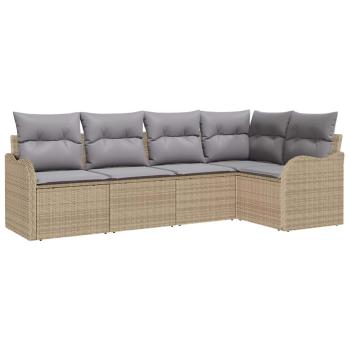 5-teilige Garten Sofagarnitur mit Kissen Beige Poly Rattan, 2-Sitzer Garten Sofa mit Kissen Beige Poly Rattan