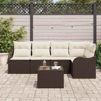 5-teiliges Garten Sofa Set mit Kissen Grau Poly Rattan, 2-Sitzer Garten Sofa mit Kissen Braun Poly Rattan