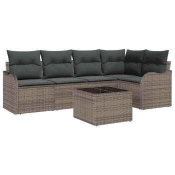 5-teiliges Garten Sofaset mit Kissen schwarzes Poly Rattan, 2-Sitzer Garten Sofa mit Kissen graues Poly Rattan