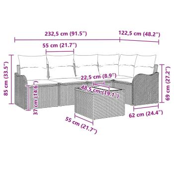 5-teiliges Garten Sofaset mit Kissen schwarzes Poly Rattan, 2-Sitzer Garten Sofa mit Kissen graues Poly Rattan