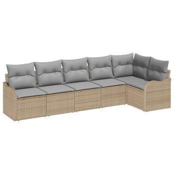 6-teiliges Garten Sofa Set mit Kissen Beige Poly Rattan, 2-Sitzer Garten Sofa mit Kissen Beige Poly Rattan