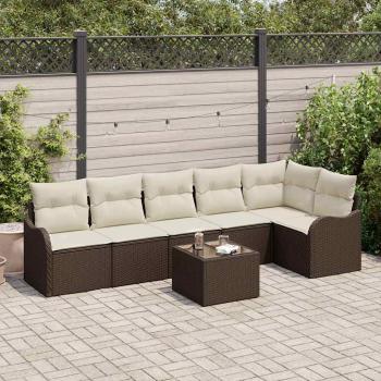 ARDEBO.de - 6-teiliges Garten Sofa Set mit Kissen Grau Poly-Rattan, 2-Sitzer Garten Sofa mit Kissen Braun Poly-Rattan