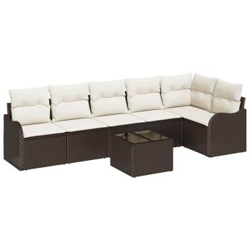 6-teiliges Garten Sofa Set mit Kissen Grau Poly-Rattan, 2-Sitzer Garten Sofa mit Kissen Braun Poly-Rattan
