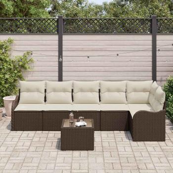 6-teiliges Garten Sofa Set mit Kissen Grau Poly-Rattan, 2-Sitzer Garten Sofa mit Kissen Braun Poly-Rattan