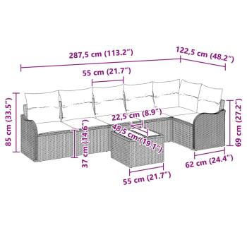 6-teiliges Garten Sofa Set mit Kissen Grau Poly-Rattan, 2-Sitzer Garten Sofa mit Kissen Braun Poly-Rattan