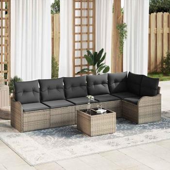 ARDEBO.de - 6-Teiliges Garten Sofa Set mit Kissen Schwarz Poly Rattan, 2-Sitzer Garten Sofa mit Kissen Grau Poly Rattan