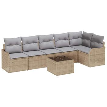 ARDEBO.de - 7-teiliges Garten Sofa Set mit Kissen Schwarz Poly Rattan, 2-Sitzer Garten Sofa mit Kissen Beige Poly Rattan