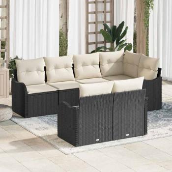 ARDEBO.de - 7-teiliges Garten-Sofa-Set mit Kissen Schwarz Poly-Rattan, 2-Sitzer Garten-Sofa mit Kissen Schwarz Poly-Rattan