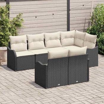 7-teiliges Garten-Sofa-Set mit Kissen Schwarz Poly-Rattan, 2-Sitzer Garten-Sofa mit Kissen Schwarz Poly-Rattan